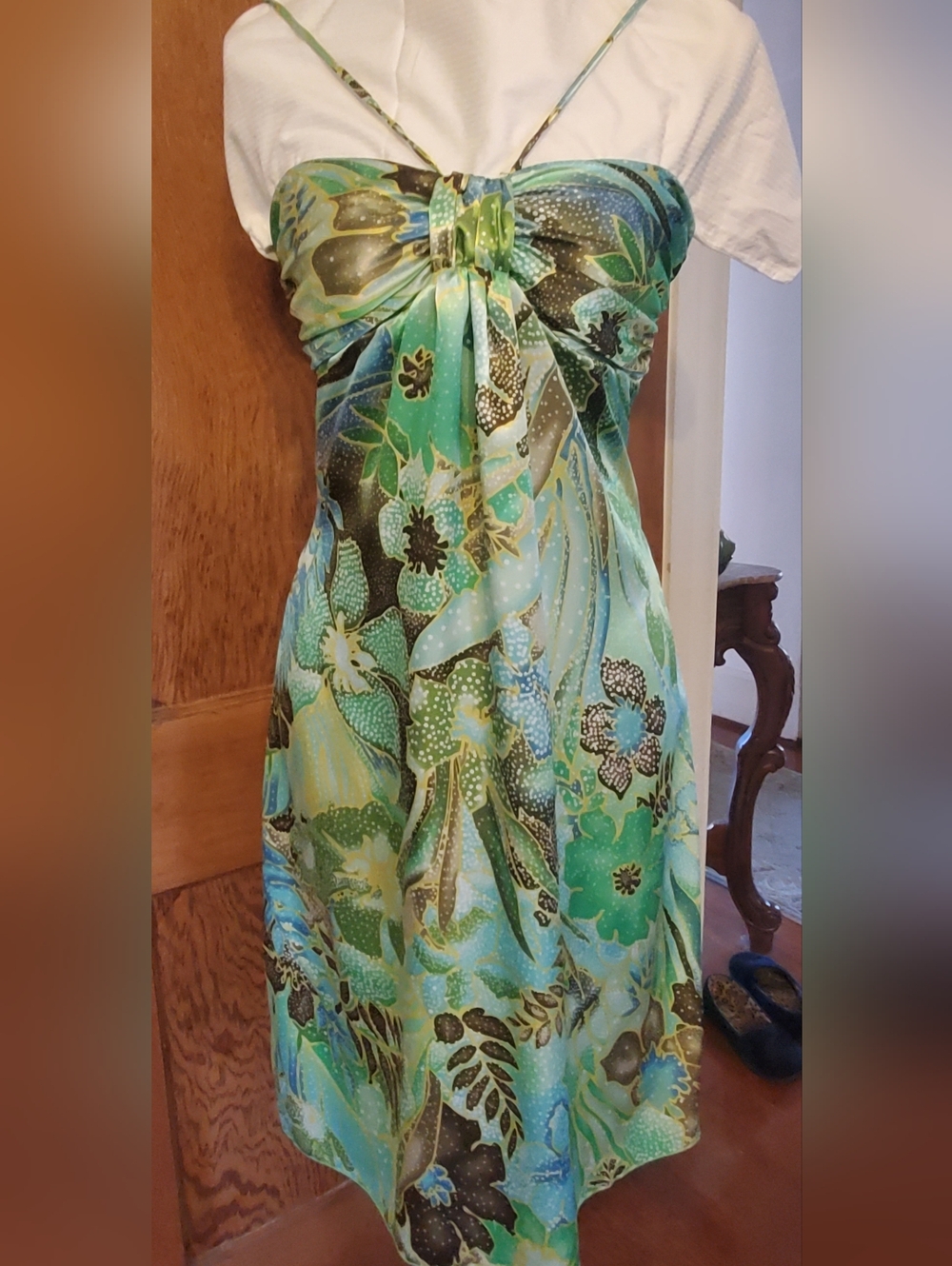 Almost Strapless Silky Floral Sun Dress
